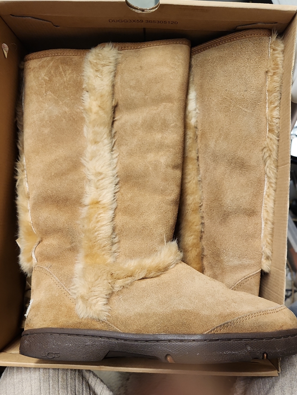 UGG Tall Suede Winter Boots with Faux Fur Trim - Chestnut/Tan